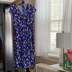 SHEIN Blue and Orange Patterned Midi Dress with belt xl
